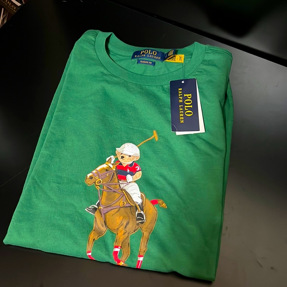 NEW Polo Ralph Lauren Hunter Green Polo Player Bear Equestrian T Shirt